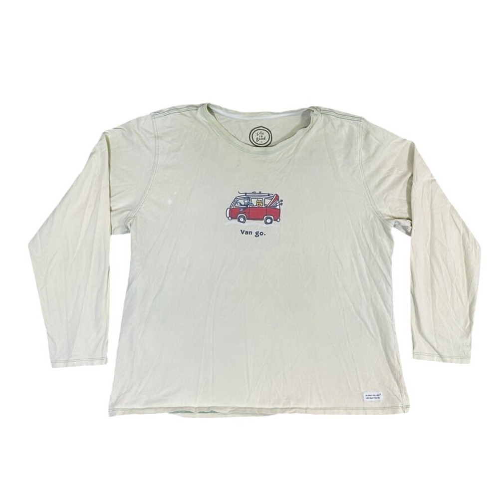 Life is Good Women Relaxed Fit Van go Graphic Long Sleeve Tee XL Green